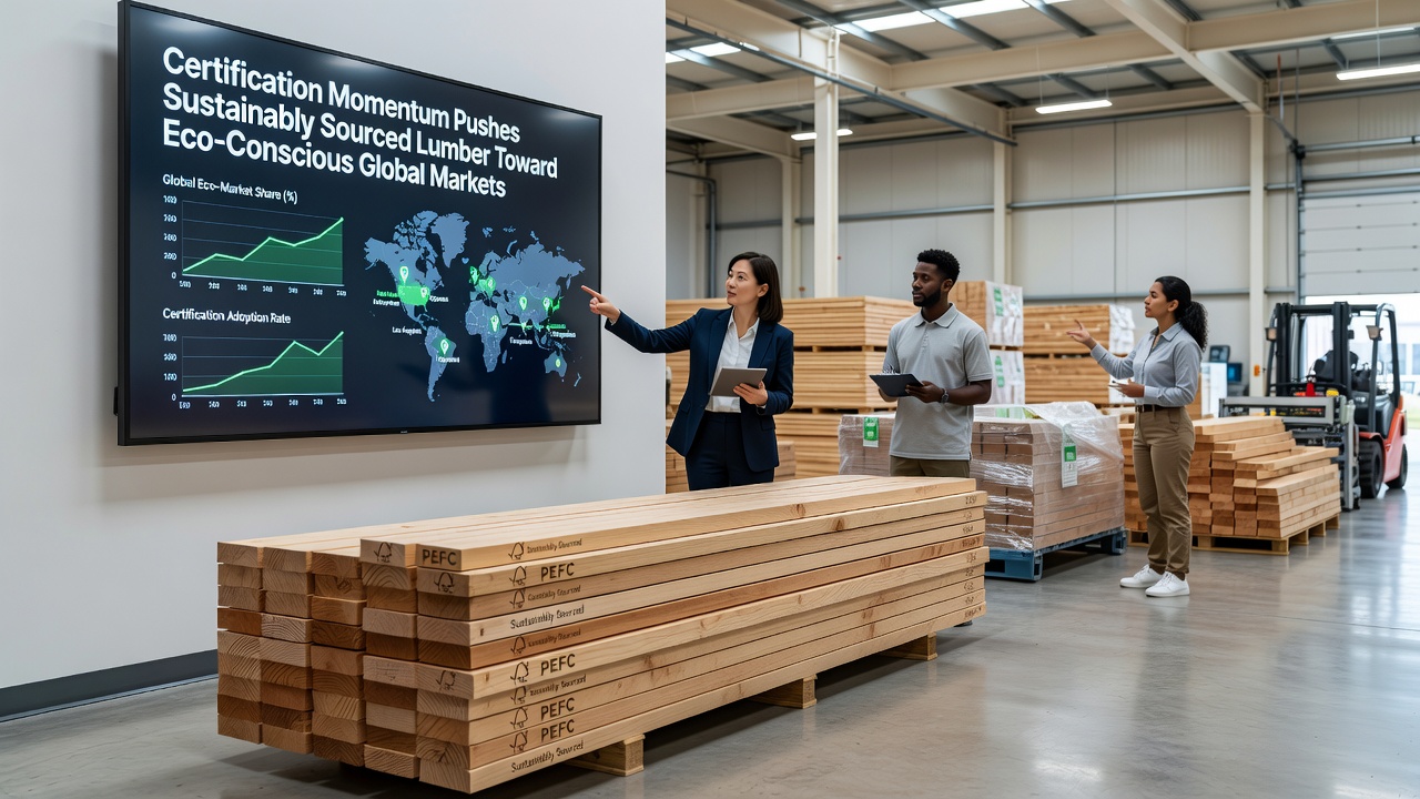 Global market display of certified eco-friendly wood products